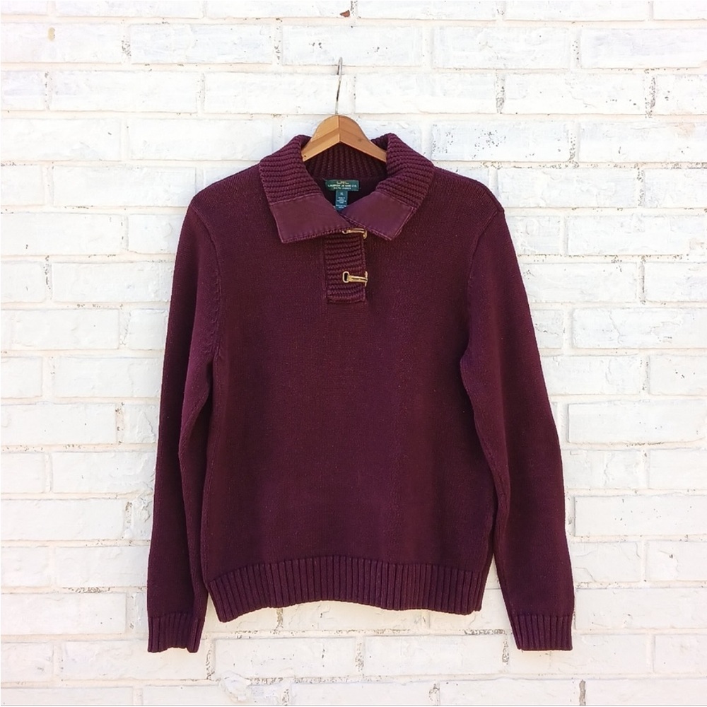 Lauren Ralph Lauren toggle sweater maroon chunky knit